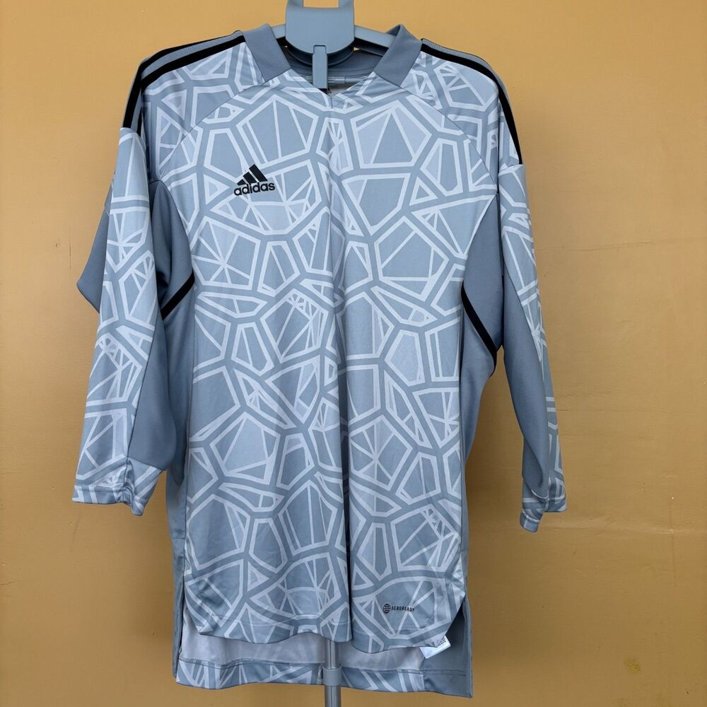 adidas Men's Light Gray and White Geometric Soccer Jersey
